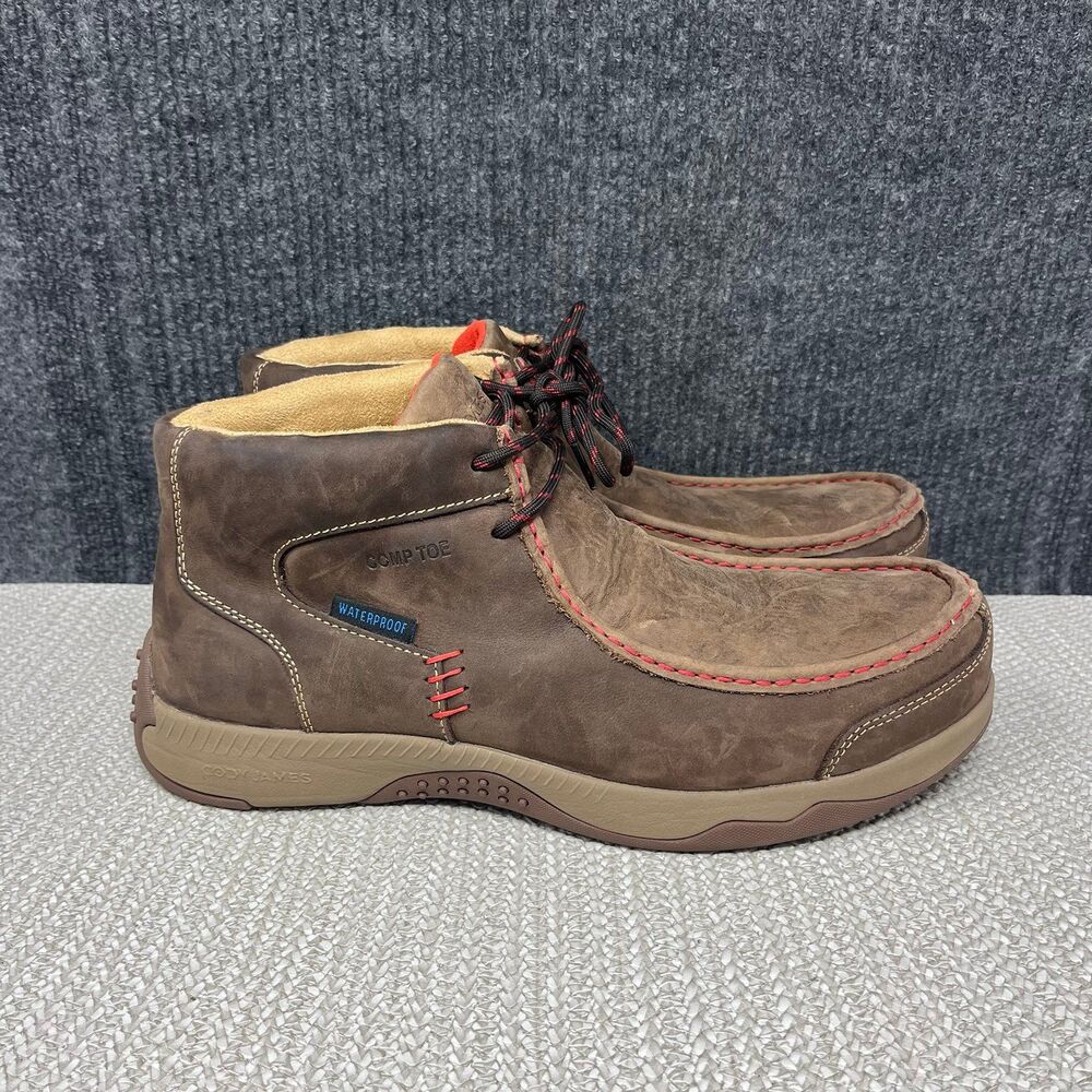 Cody James Wallabee Moc Toe Work Boots Shoes Wateproof Safety Toe Brown Sz 13 D